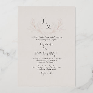 Simply Elegant Taupe Foliage Wedding Rose Gold Foil Invitation