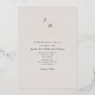 Simply Elegant Taupe & Gold Foil Foliage  Foil Inv Invitation