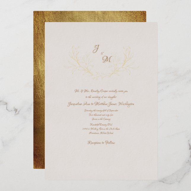 Simply Elegant Taupe & Metallic Gold Foil Invitation (Front/Back)