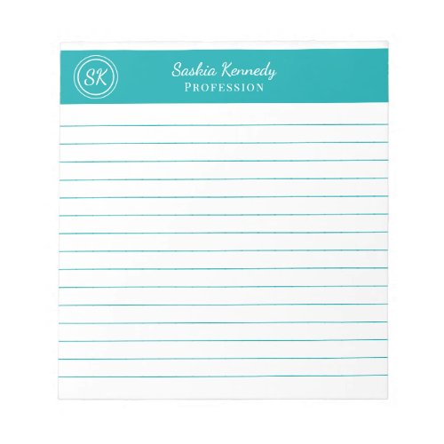 Simply Elegant Teal Lined Monogram Business Notepad