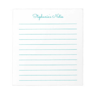 Simply Elegant Teal Lined Personalized Notepad