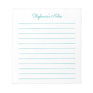 Simply Elegant Teal Lined Personalized Notepad