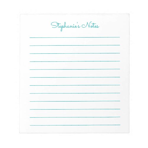 Simply Elegant Teal Lined Personalized Notepad