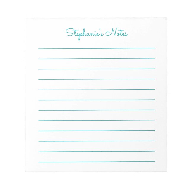 Simply Elegant Teal Lined Personalized Notepad (Front)