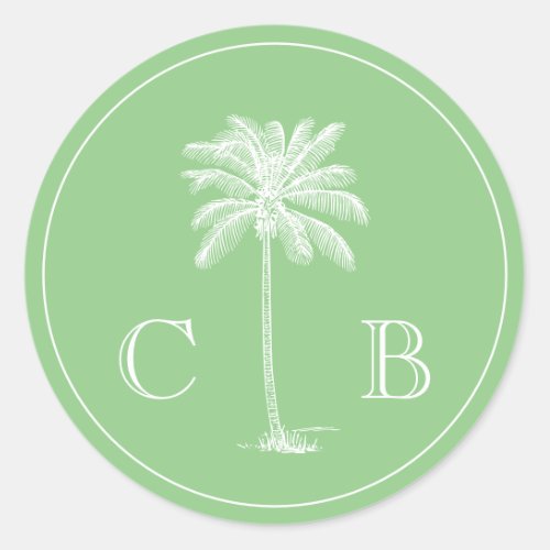 Simply Elegant Tropical Monograms Wedding Classic Round Sticker