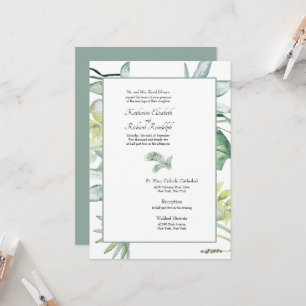 Simply Elegant Tropical Palm Sage Wedding Invitation