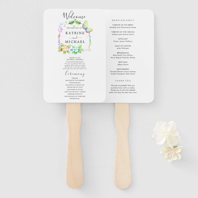 Simply Elegant Typography Modern Wedding Program  Hand Fan (Front and Back)