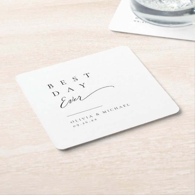 Simply Elegant Typography Modern Wedding Square Paper Coaster (Angled)