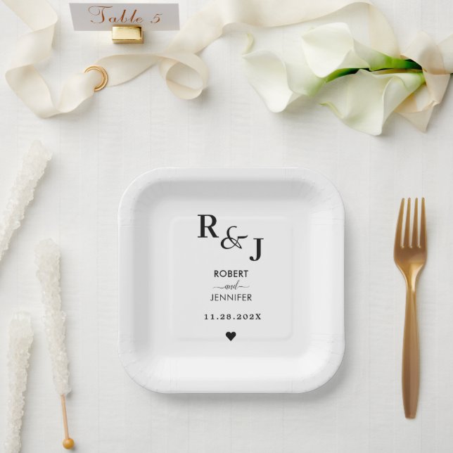 Simply Elegant Typography Wedding  Paper Plates (Wedding)