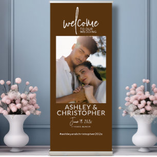 Simply Elegant Walnut Brown Photo Wedding Welcome Retractable Banner