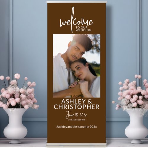Simply Elegant Walnut Brown Photo Wedding Welcome Retractable Banner