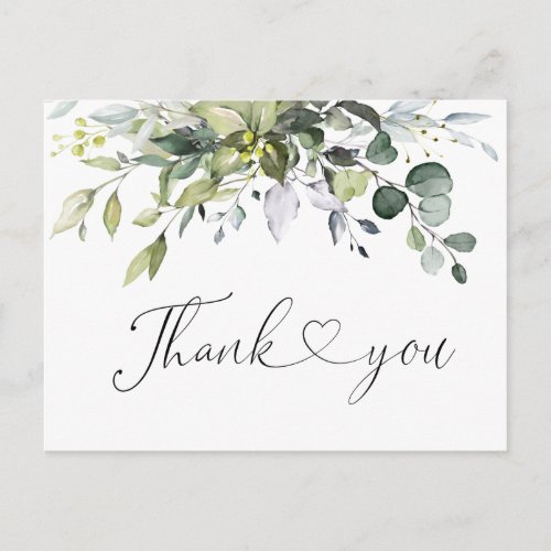 Simply Elegant Watercolor Eucalyptus Thank You Postcard