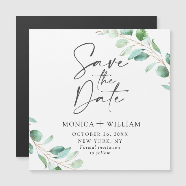 Simply Elegant Watercolor Eucalyptus Wedding Magnetic Invitation (Front/Back)