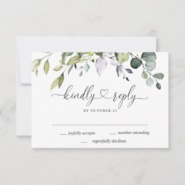 Simply Elegant Watercolor Eucalyptus Wedding RSVP Card (Front)
