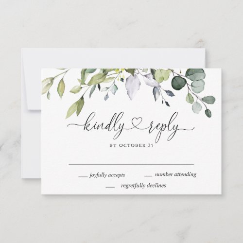 Simply Elegant Watercolor Eucalyptus Wedding RSVP Card