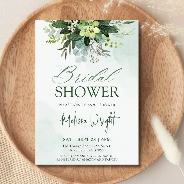 Simply Elegant Watercolor Greenery Bridal Shower Invitation (Creator Uploaded)