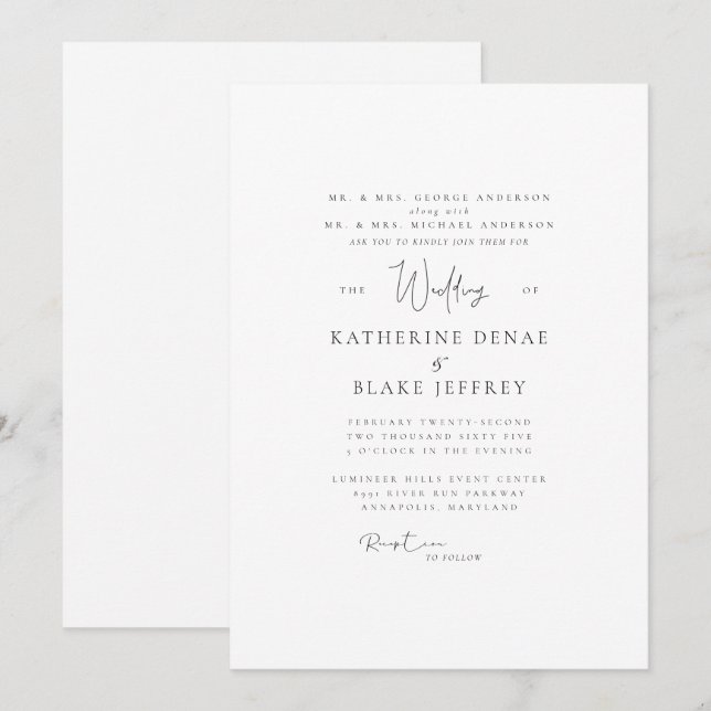 Simply Elegant Wedding Both Parents Invitation (Front/Back)