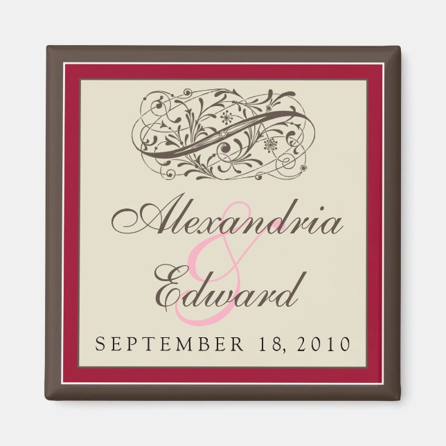 Simply Elegant Wedding Favor Magnet: cranberry Magnet (Front)