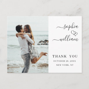 Simply Elegant Wedding Hearts Photo Thank You Postcard