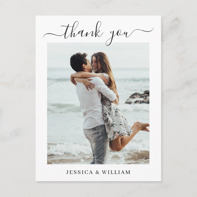 Simply Elegant Wedding Hearts Photo Thank You Postcard (Front)