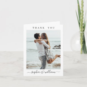 Simply Elegant Wedding Hearts Simple 2 Photo Letterpress Thank You Card