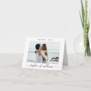 Simply Elegant Wedding Hearts Simple 2 Photo Letterpress Thank You Card