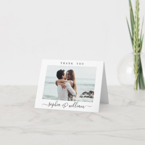 Simply Elegant Wedding Hearts Simple 2 Photo Thank You Card