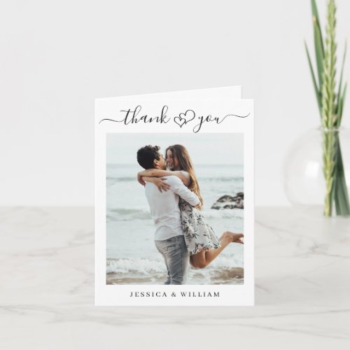 Simply Elegant Wedding Hearts Simple 2 Photo Thank You Card