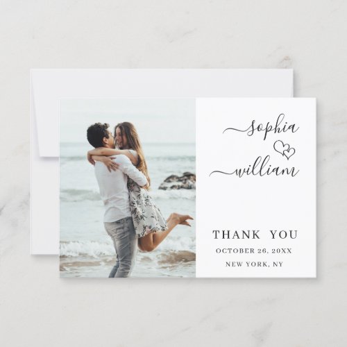 Simply Elegant Wedding Hearts Simple Photo Thank You Card