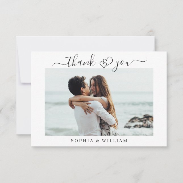 Simply Elegant Wedding Hearts Simple Photo Thank You Card (Front)