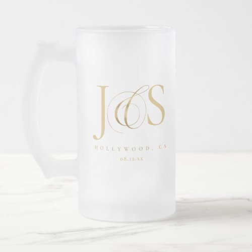 Simply Elegant Wedding Initials Gold ID1022 Frosted Glass Beer Mug