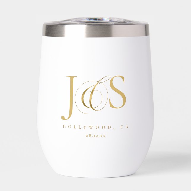 Simply Elegant Wedding Initials Gold ID1022 Thermal Wine Tumbler (Front)