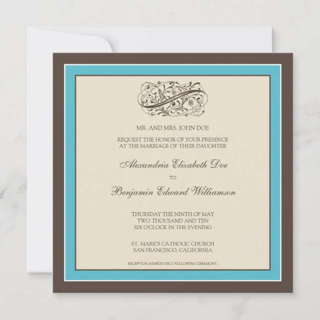 Simply Elegant Wedding Invitation (aqua blue) (Front)