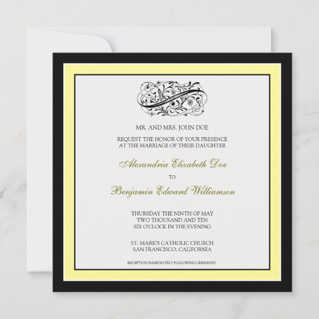 Simply Elegant Wedding Invitation (black/canary) (Front)