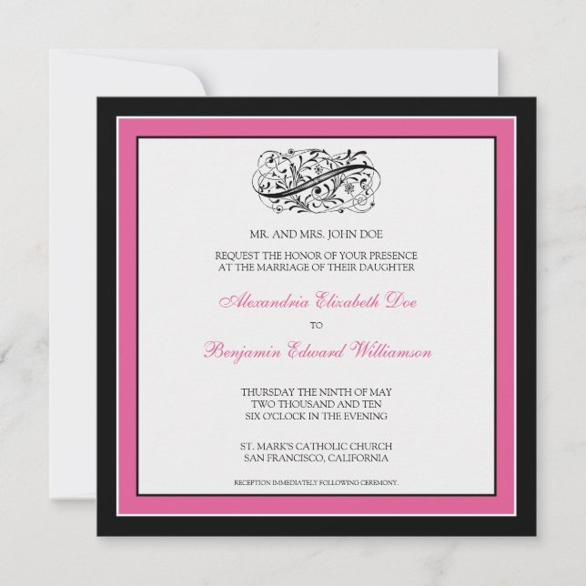 Simply Elegant Wedding Invitation (black/fuschia) (Front)