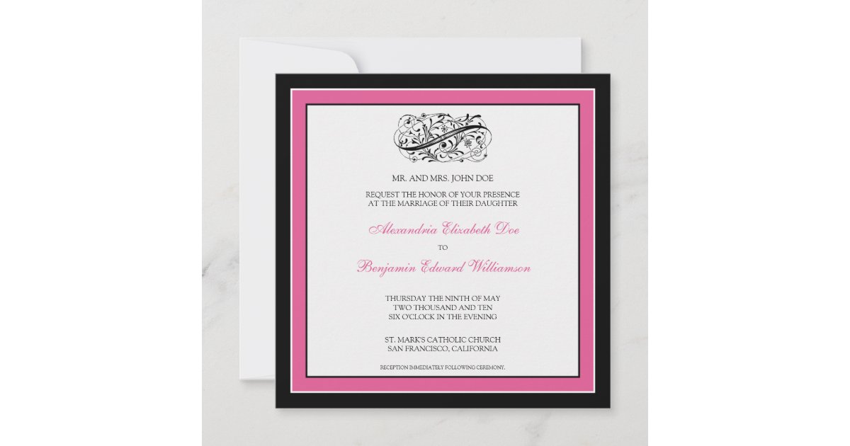 Simply Elegant Wedding Invitation (black/fuschia) | Zazzle