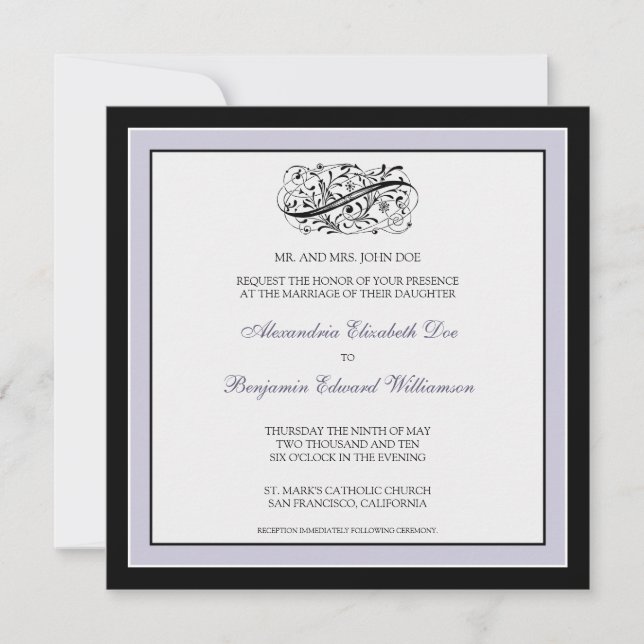 Simply Elegant Wedding Invitation (black/lilac) (Front)