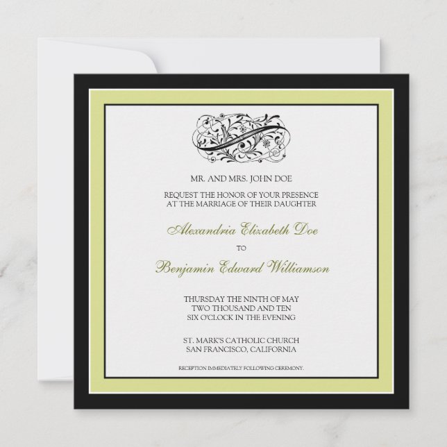 Simply Elegant Wedding Invitation (black/lime) (Front)