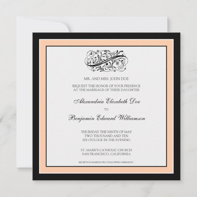 Simply Elegant Wedding Invitation (black/peach) (Front)