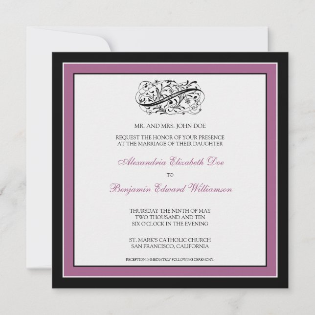 Simply Elegant Wedding Invitation (black/violet) (Front)