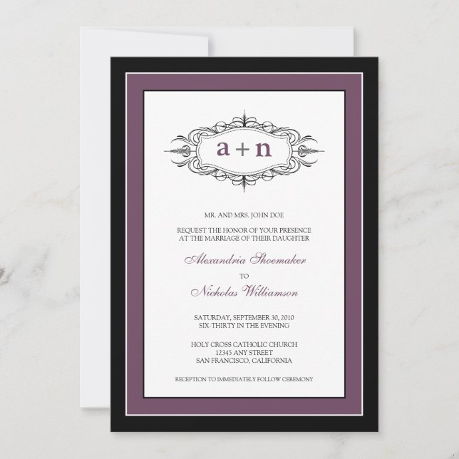 Simply Elegant Wedding Invitation (eggplant) (Front)
