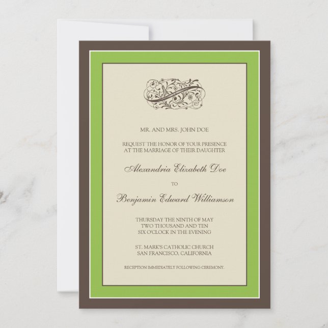 Simply Elegant Wedding Invitation (green apple) (Front)