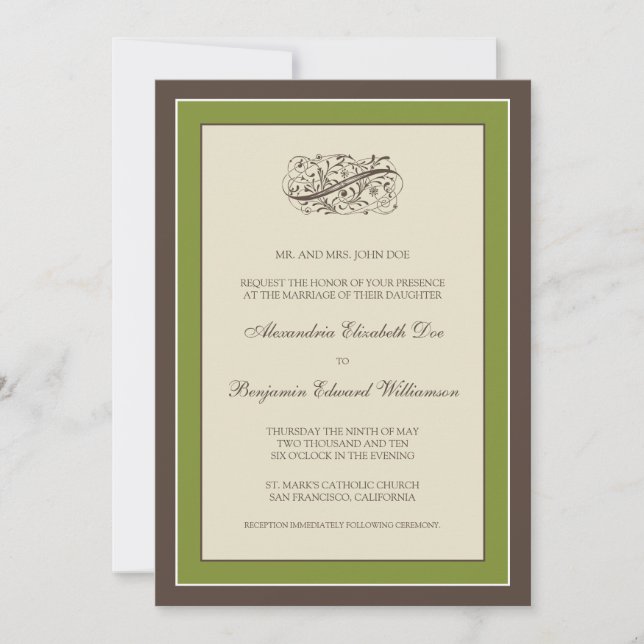 Simply Elegant Wedding Invitation (olive) (Front)