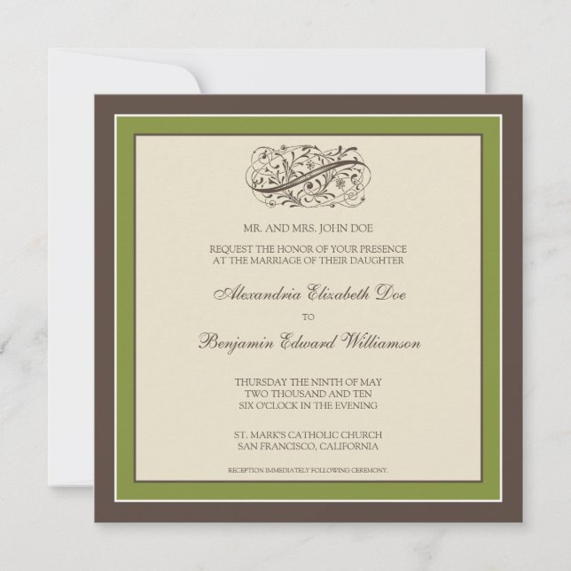 Simply Elegant Wedding Invitation (olive) (Front)