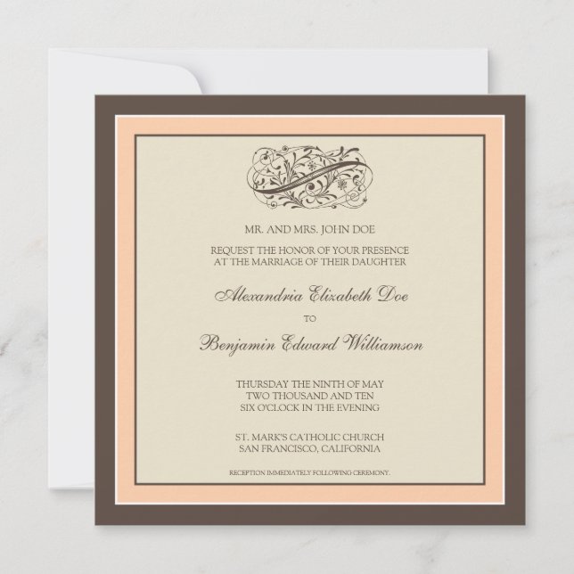Simply Elegant Wedding Invitation (peach) (Front)
