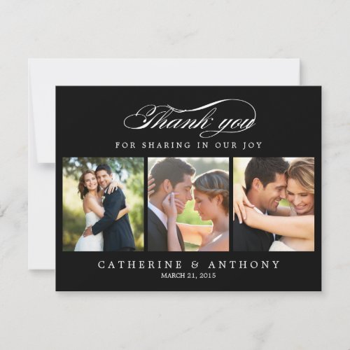 Simply Elegant Wedding Photo Thank You Card Black
