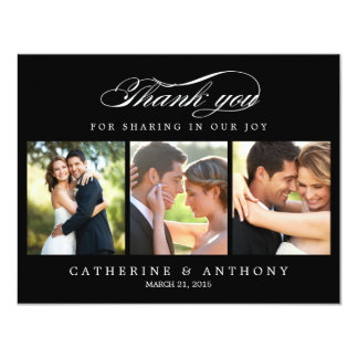 Simply Elegant Wedding Photo Thank You Card Black