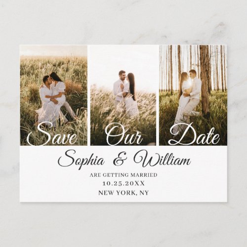 Simply Elegant Wedding Save the Date 3 Photo Announcement Postcard