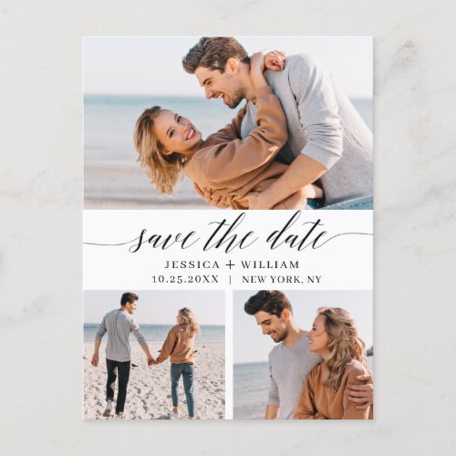 Simply Elegant Wedding Save the Date 3 Photo Announcement Postcard