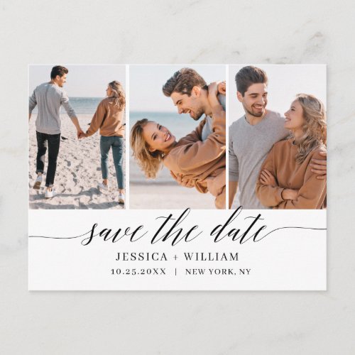 Simply Elegant Wedding Save the Date 3 Photo Postcard